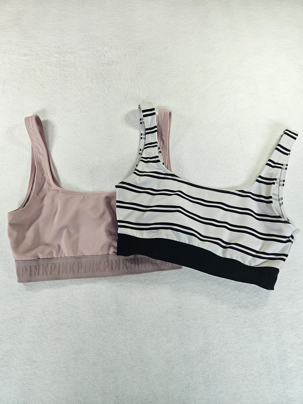 Vicrtoria Secret PINK‎ Pair Of Sports Bras Set - Dusty Pink & Black-White Stripe